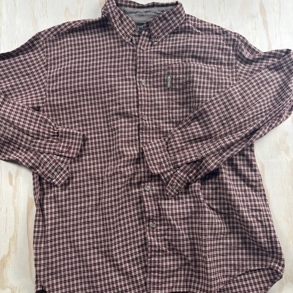 Columbia XCO Flannel Shirt Mens Large Red Plaid Long Sleeve Button Up Outdoor
